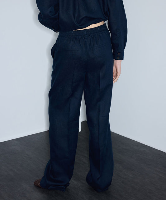 Belted Linen Wide-Leg Trousers
