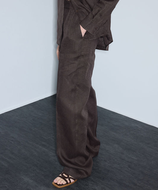 Belted Linen Wide-Leg Trousers