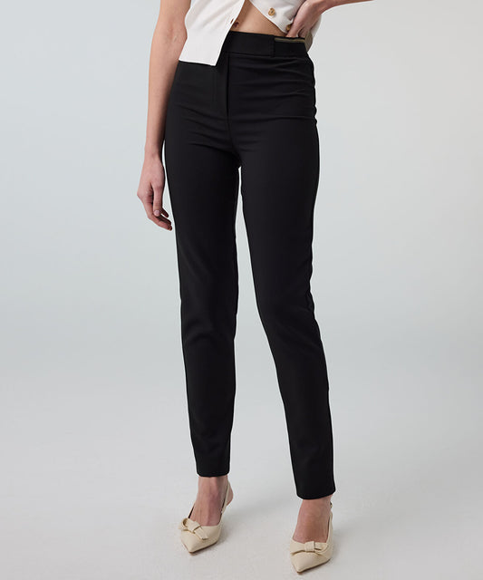 Lurex-Waisted Skinny Trousers