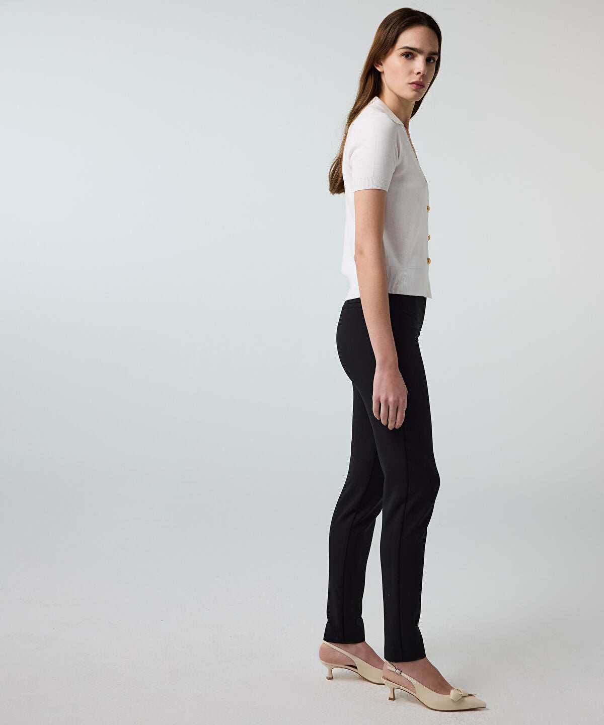 Zoomed Lurex-Waisted Skinny Trousers