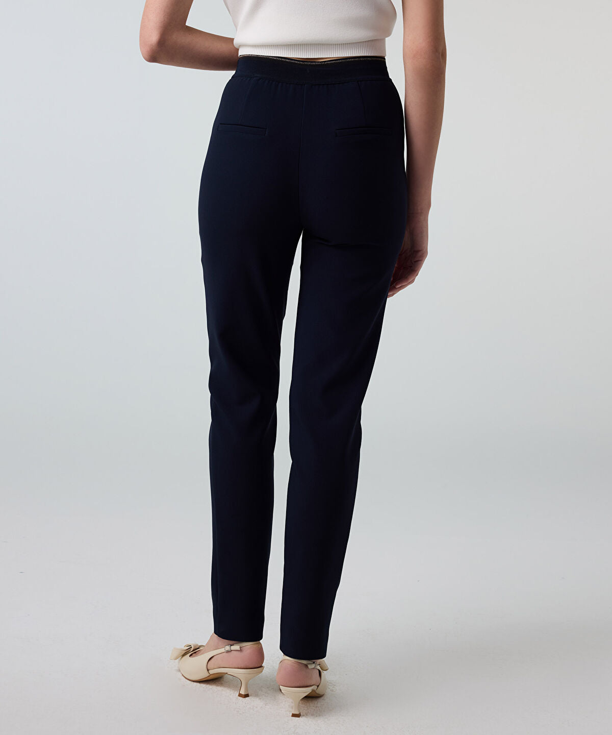 Zoomed Lurex-Waisted Skinny Trousers