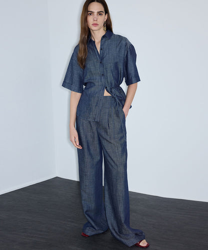 Denim-Effect Wide-Leg Trousers
