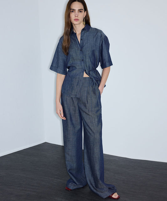 Denim-Effect Wide-Leg Trousers