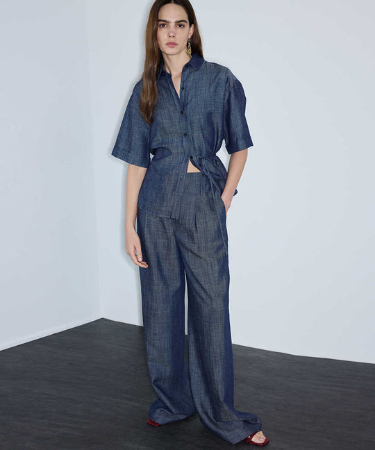 Denim-Effect Wide-Leg Trousers