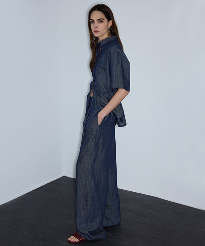 Denim-Effect Wide-Leg Trousers