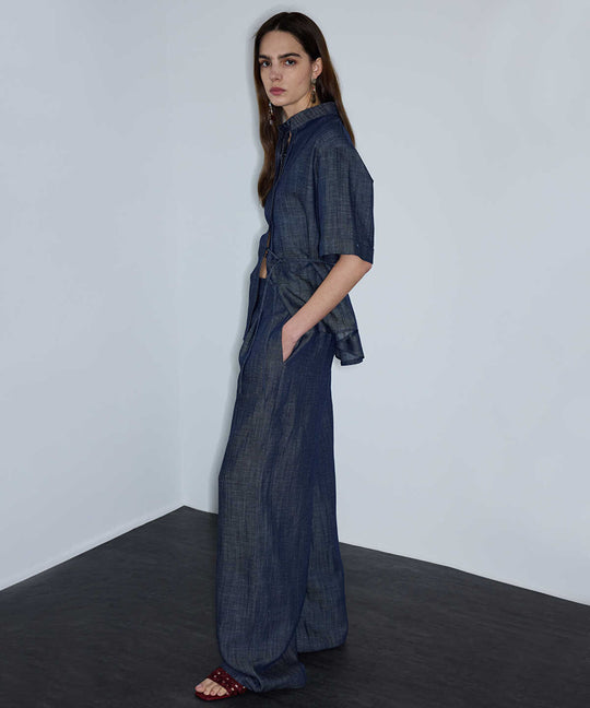 Denim-Effect Wide-Leg Trousers