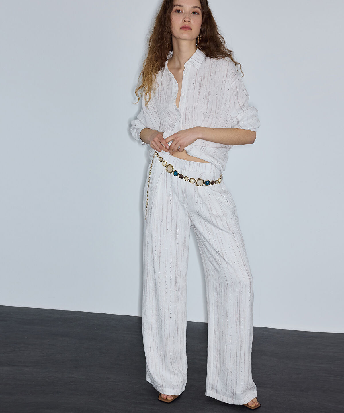 Embellished Wide-Leg Trousers
