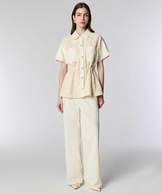 Elastic-Back Wide-Leg Trousers