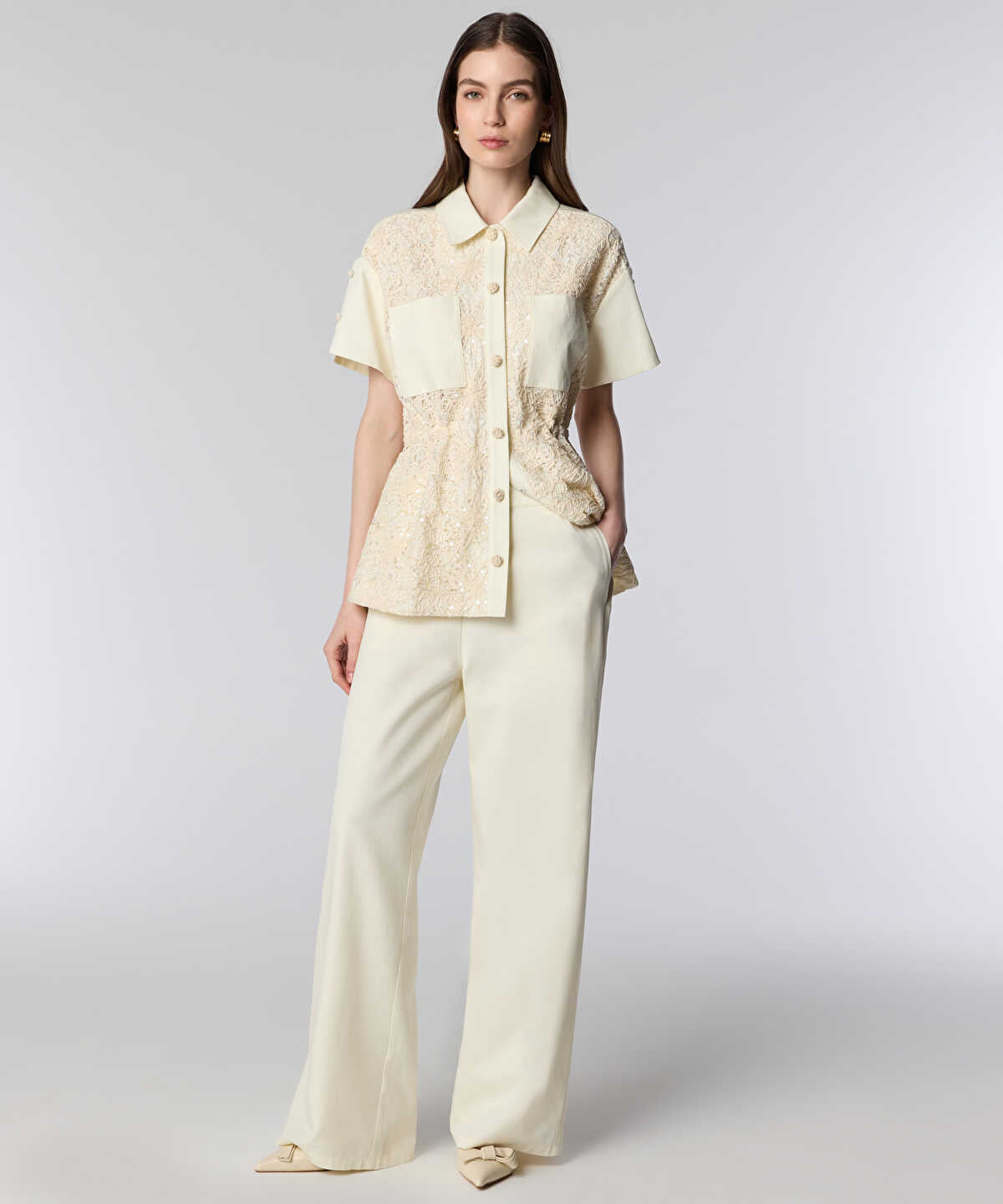 Elastic-Back Wide-Leg Trousers