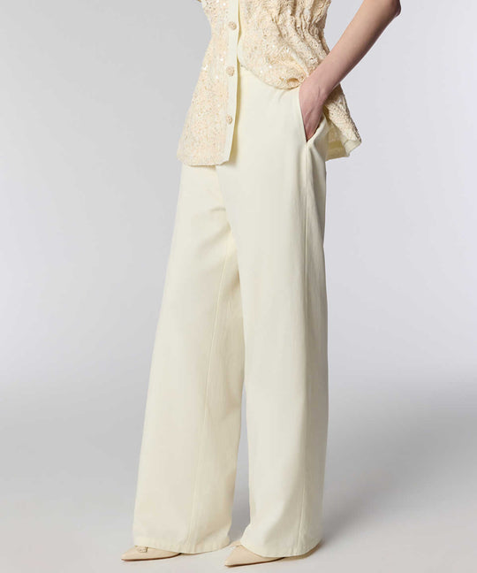Elastic-Back Wide-Leg Trousers
