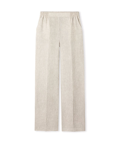 Pressed-Crease Belted Linen Trousers