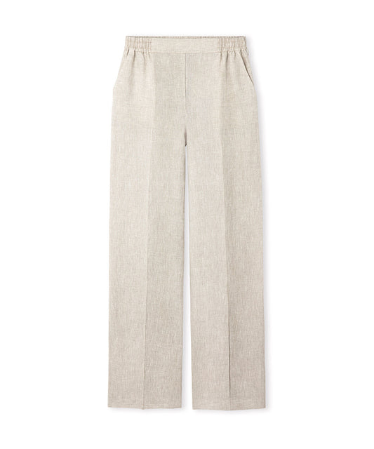 Pressed-Crease Belted Linen Trousers