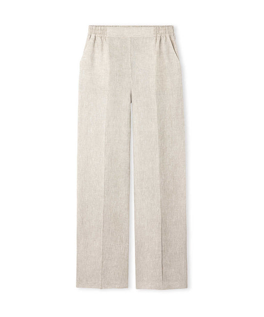 Pressed-Crease Belted Linen Trousers