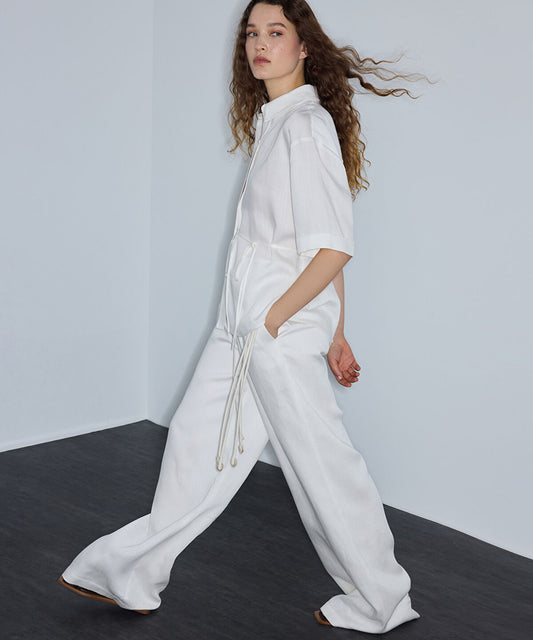 Linen-Blend Wide-Leg Trousers