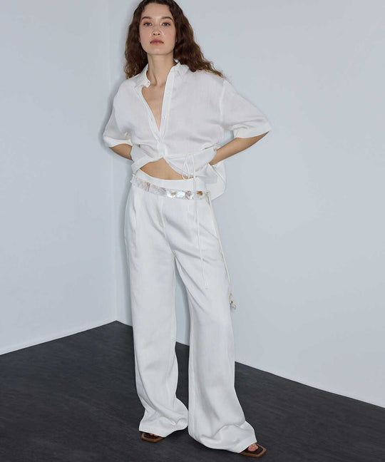 Linen-Blend Wide-Leg Trousers
