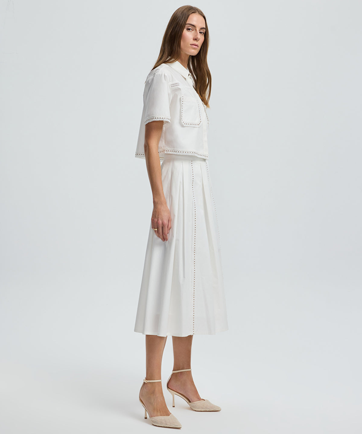 Lace-Trim Poplin Skirt