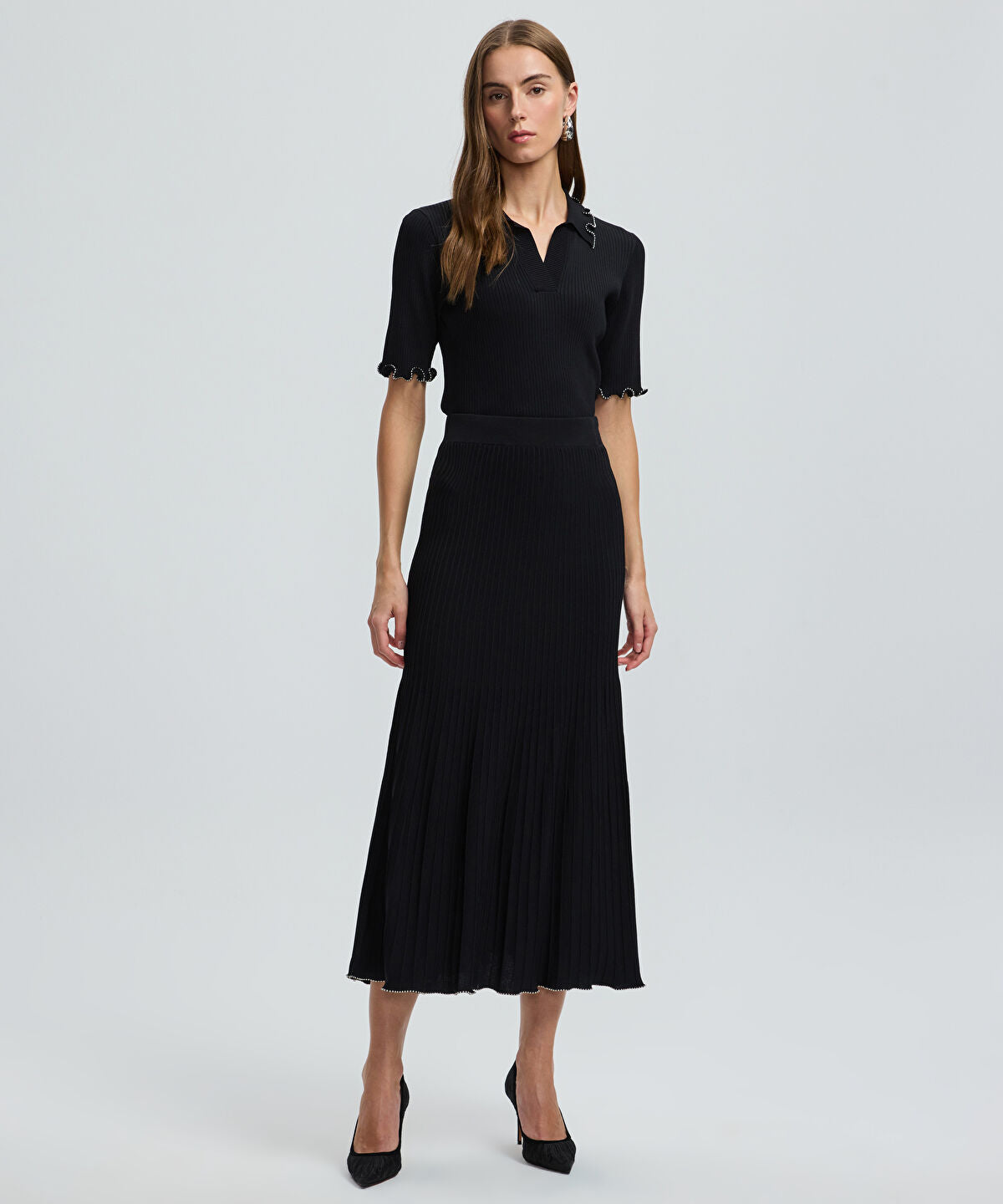 Zoomed Embellished Knit Skirt