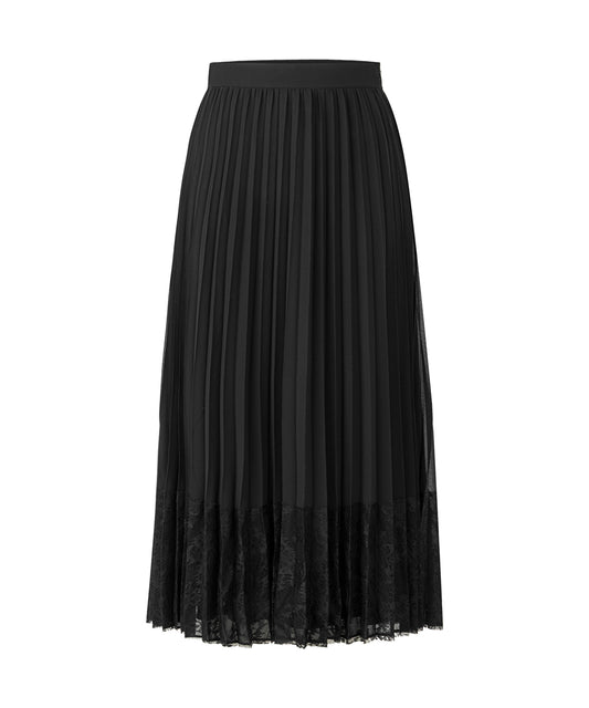 Pleated Lace Hem Midi Skirt