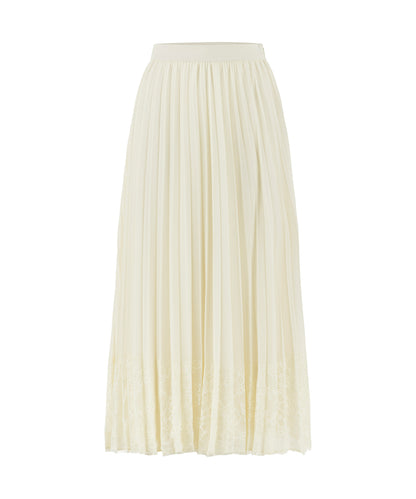 Pleated Lace Hem Midi Skirt