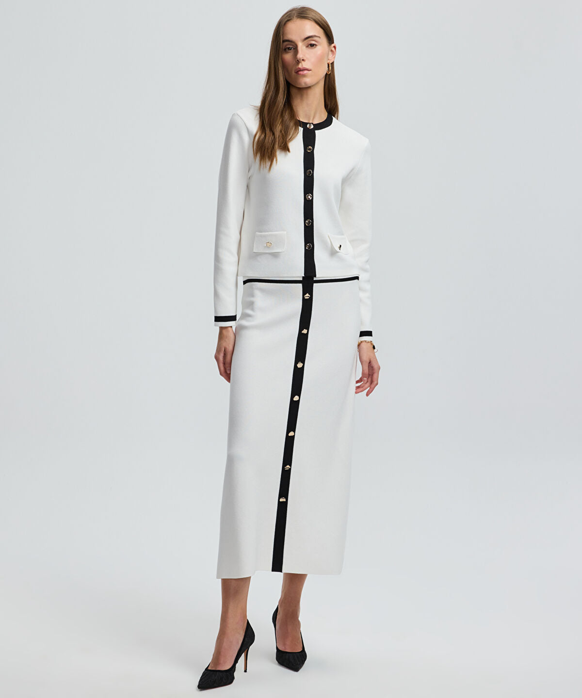 Contrast Trim Knit Midi Skirt