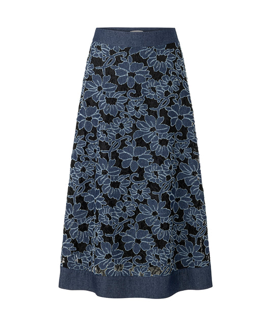 Floral Lace Denim Skirt