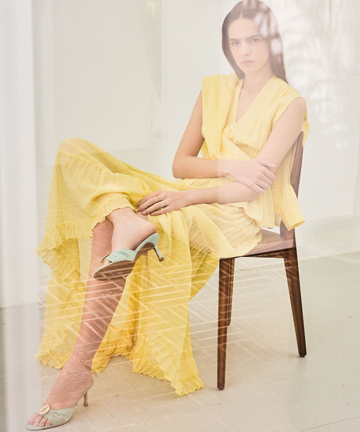 Zoomed Pleated Chiffon Maxi Skirt