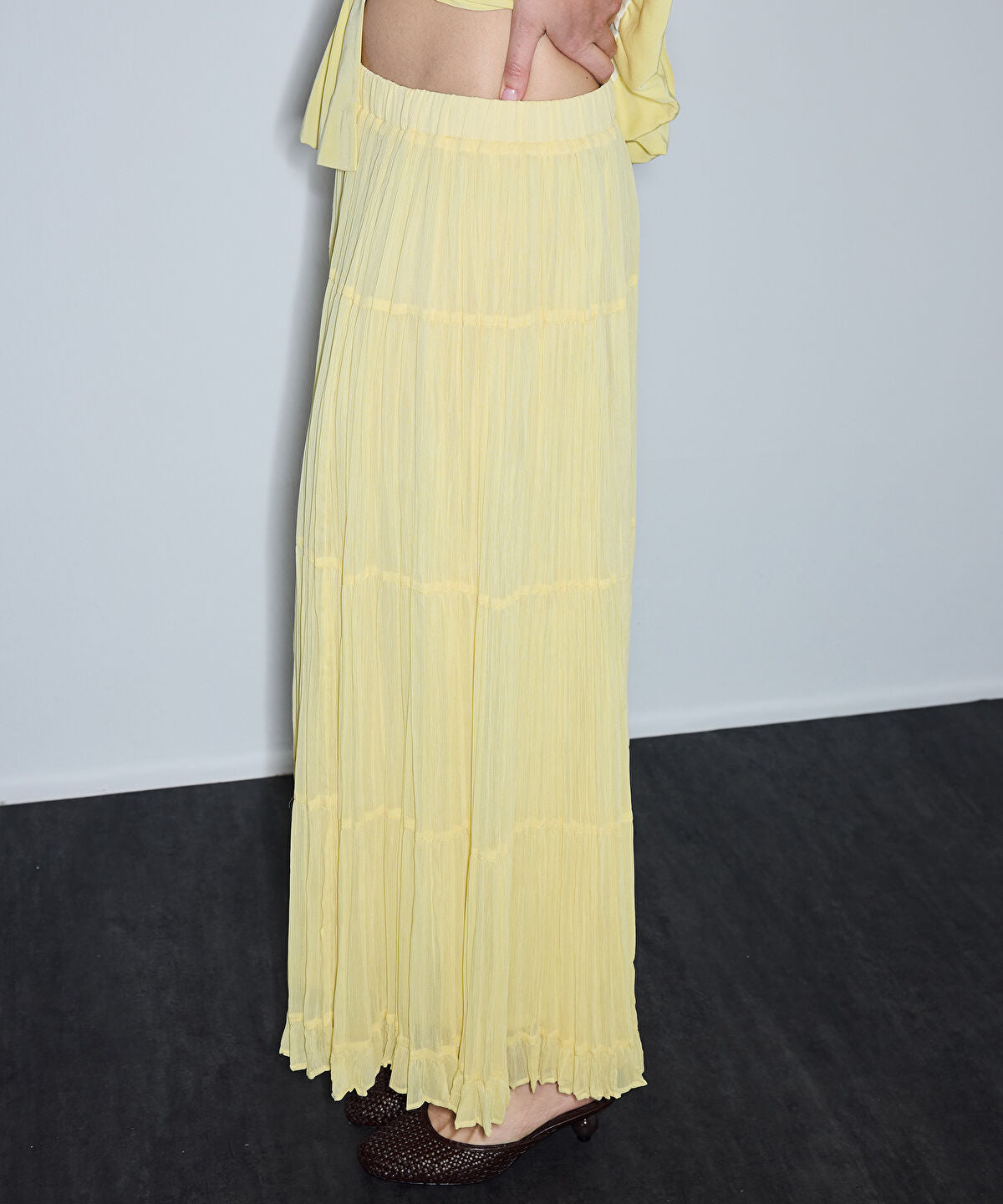 Zoomed Pleated Chiffon Maxi Skirt