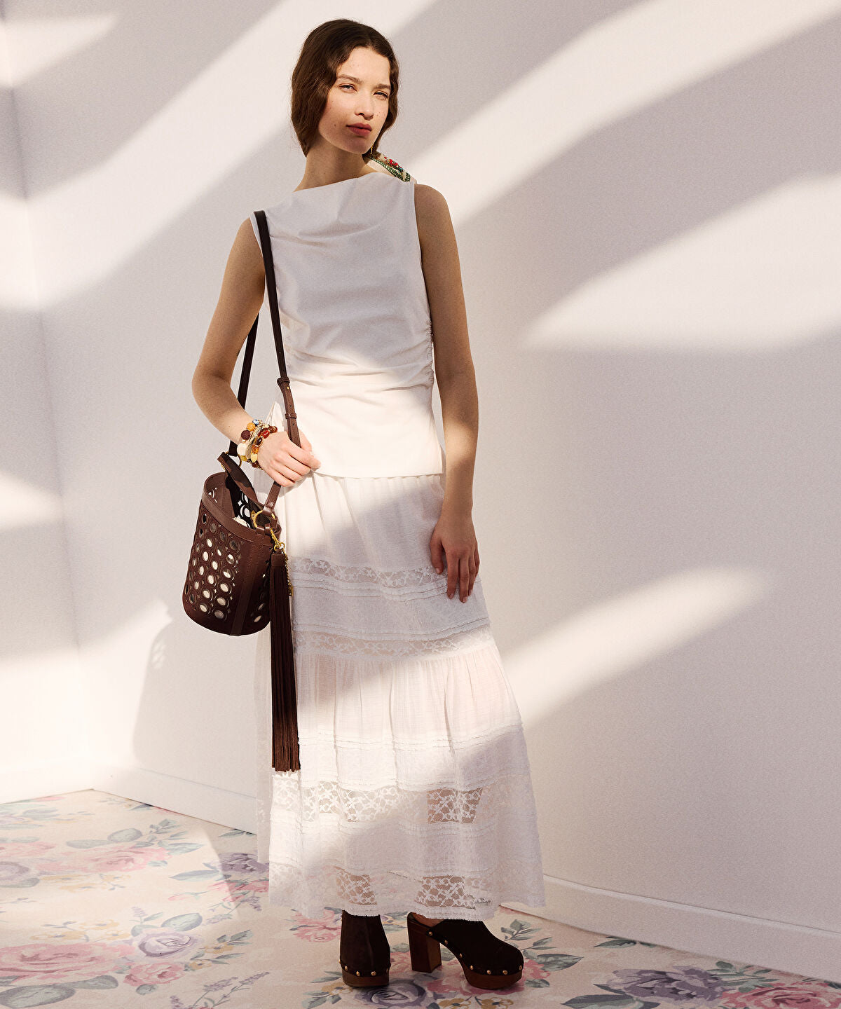 Zoomed Lace-Trimmed Maxi Skirt