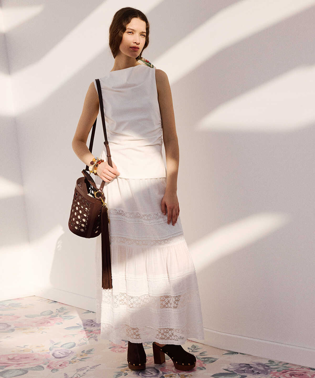 Lace-Trimmed Maxi Skirt