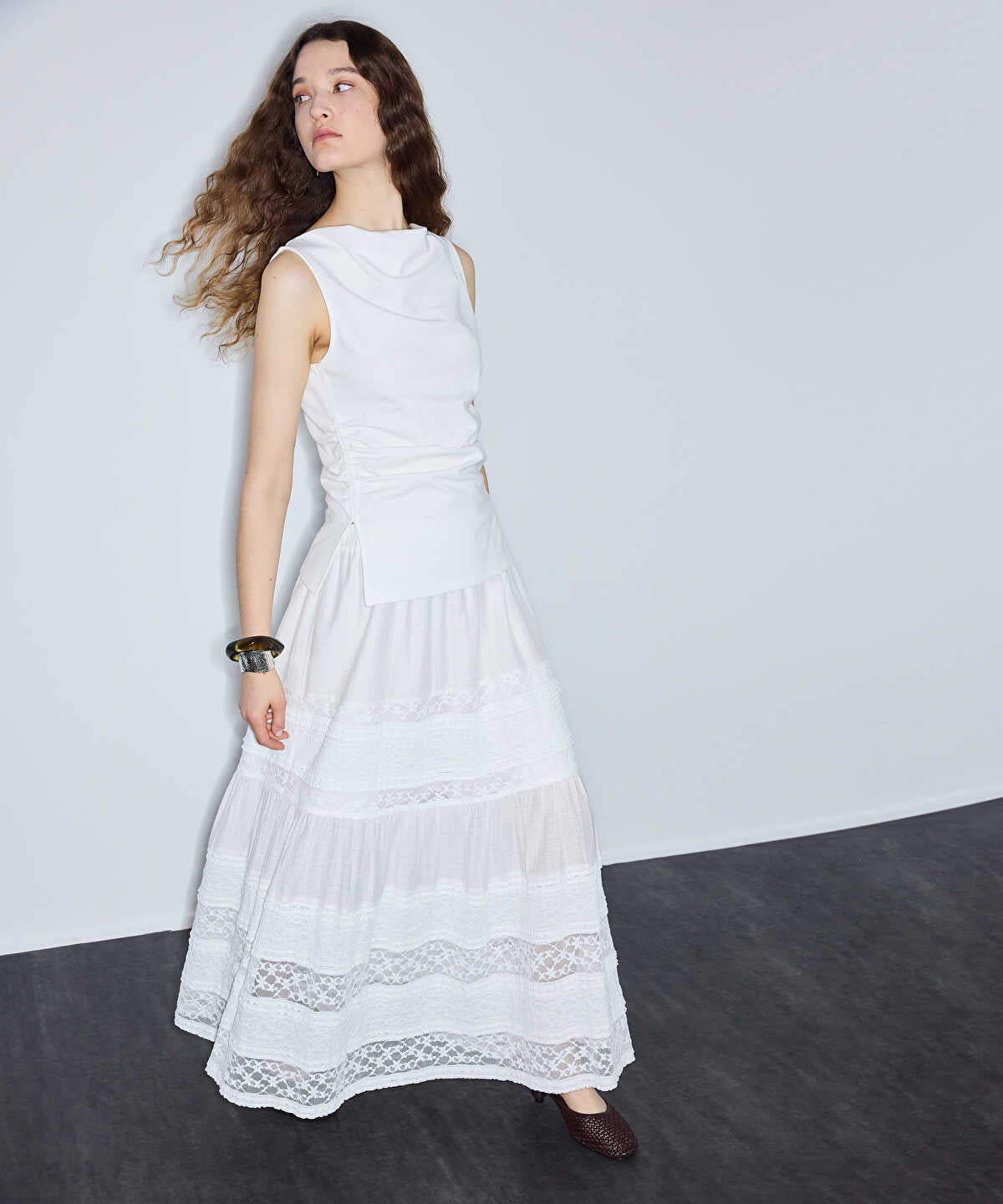 Lace-Trimmed Maxi Skirt