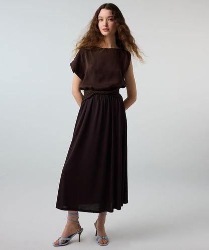 Twisted-Belt Cupro Skirt