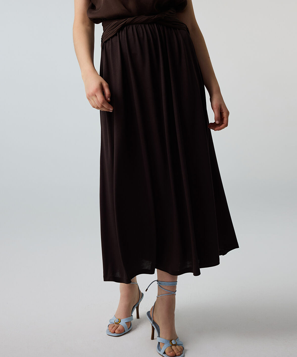 Twisted-Belt Cupro Skirt