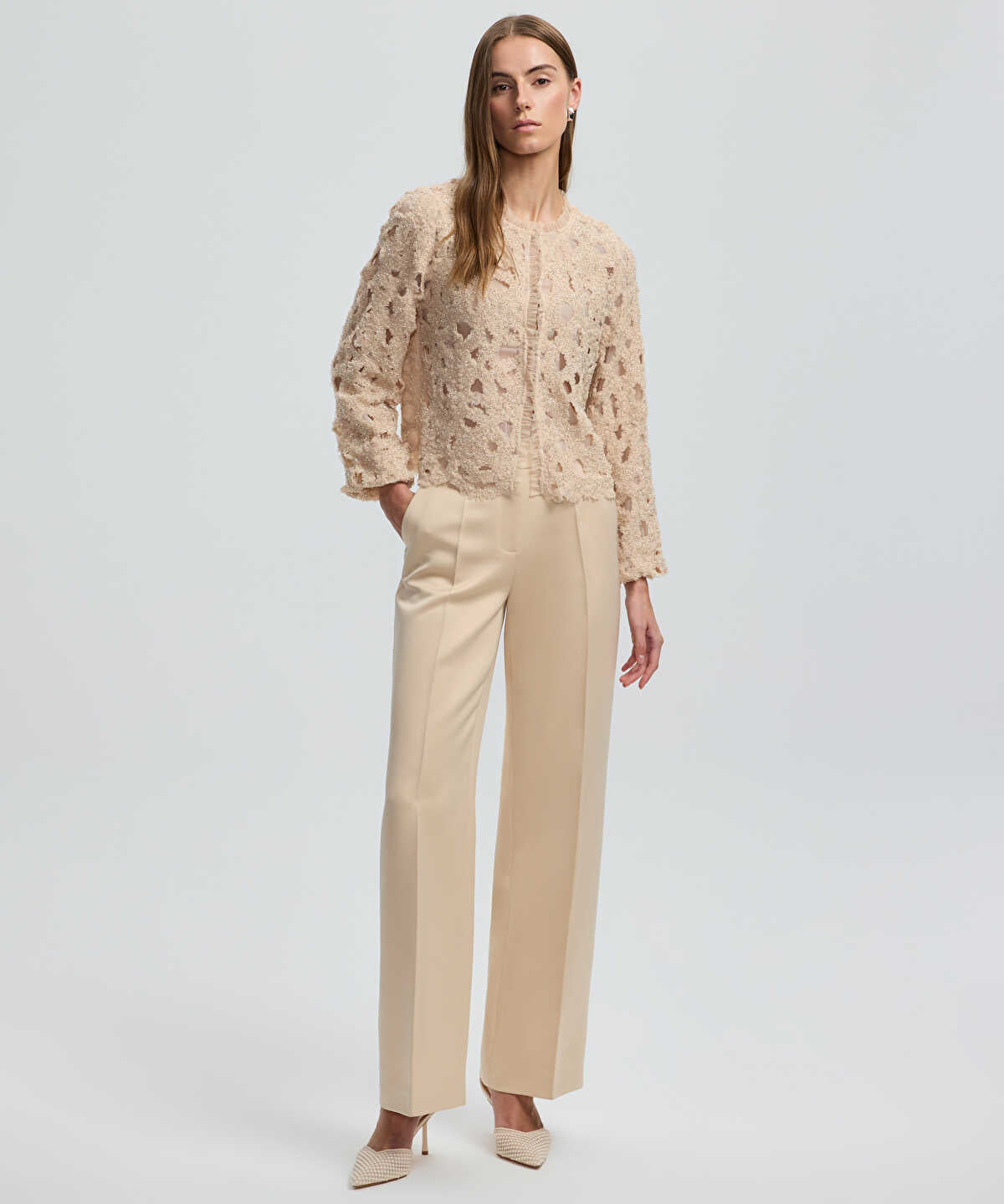 Tulle-Trim Beaded Jacket