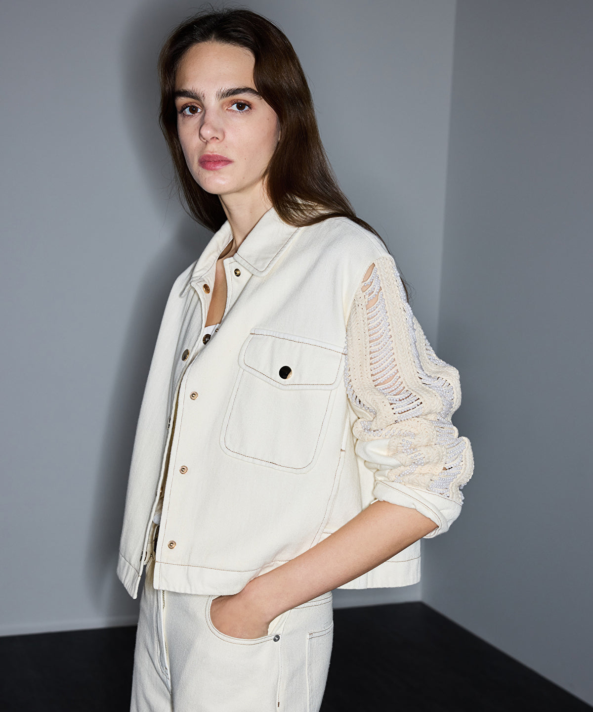 Embellished Mixed Media Jacket