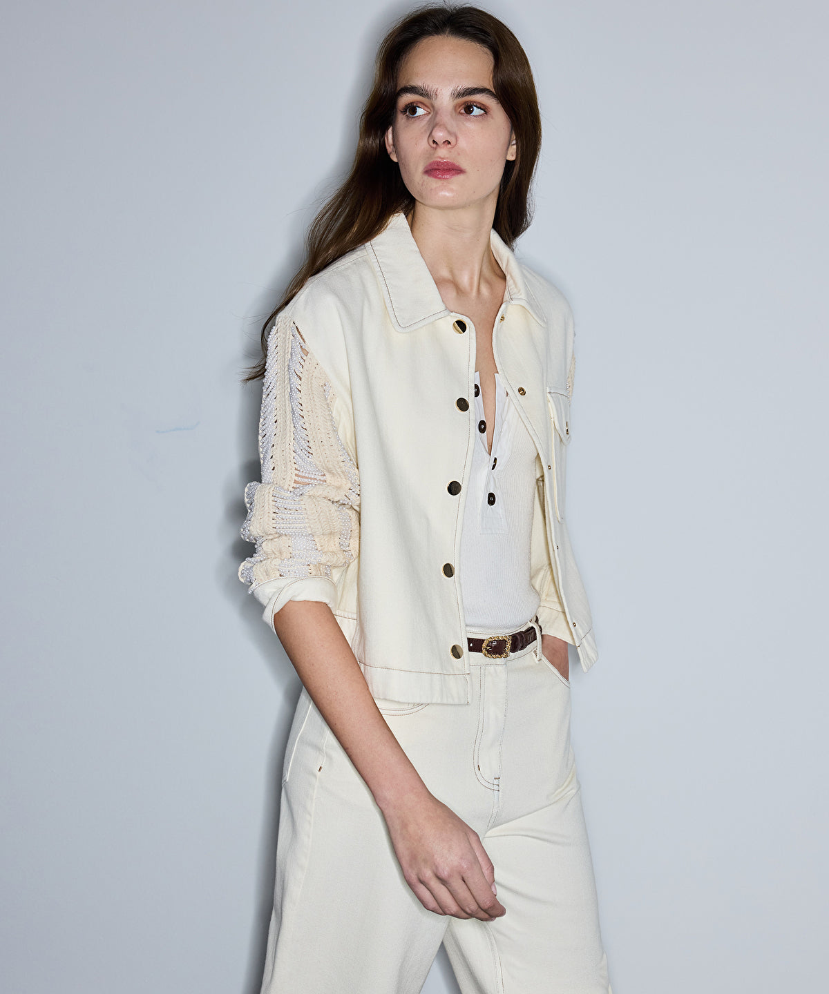 Zoomed Embellished Mixed Media Jacket