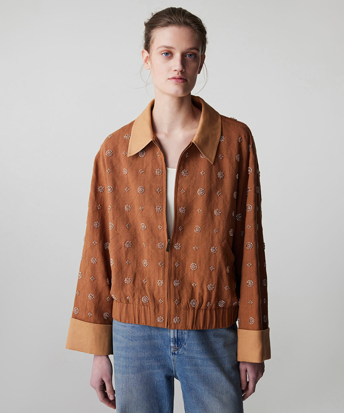 Zoomed Embellished Color-Block Jacket