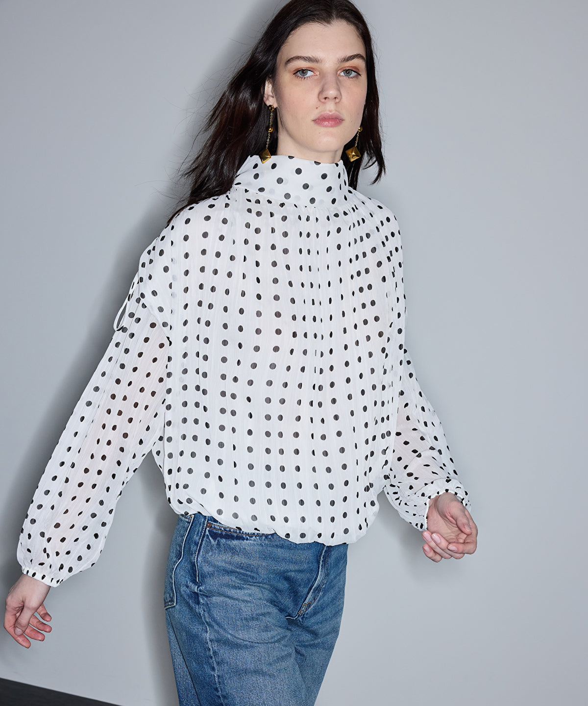 Zoomed Polka-Dot Chiffon Blouse