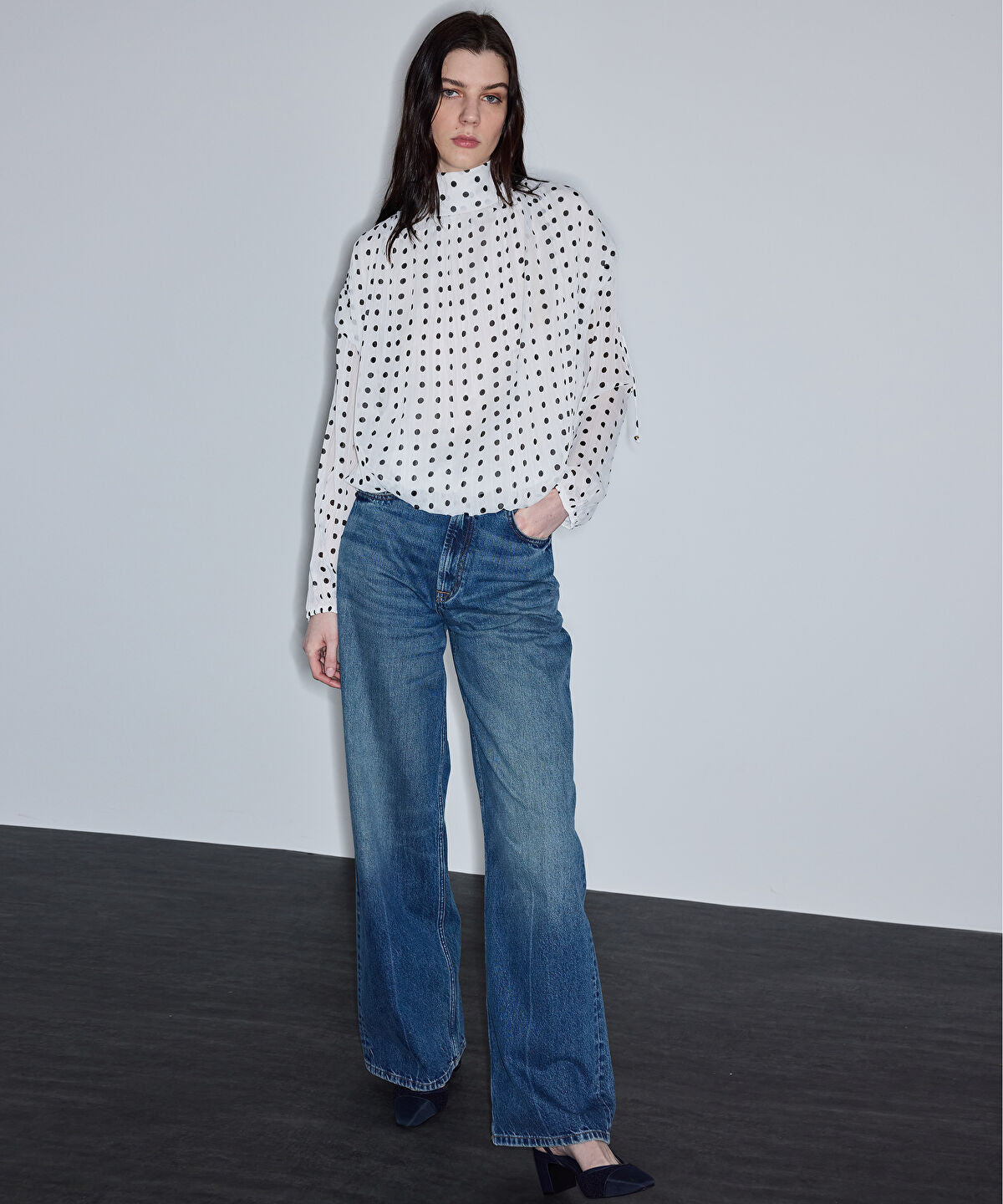 Zoomed Polka-Dot Chiffon Blouse