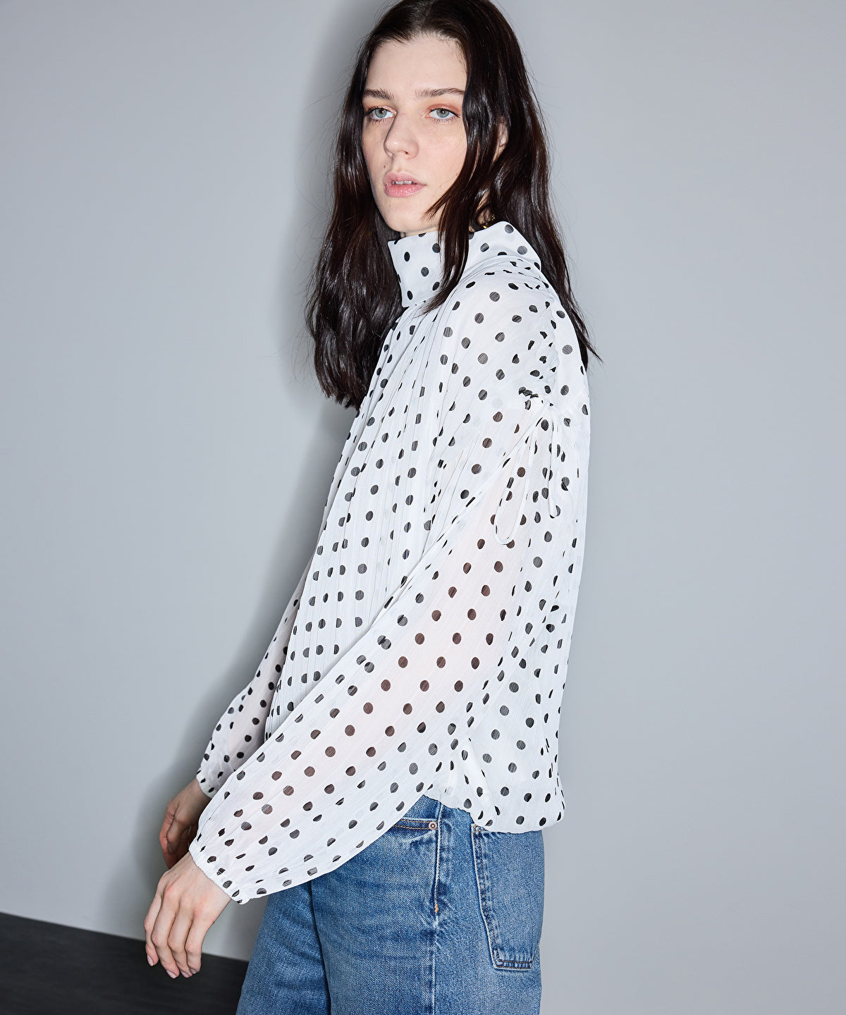 Zoomed Polka-Dot Chiffon Blouse
