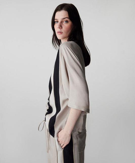 Color-Block Gathered Blouse 