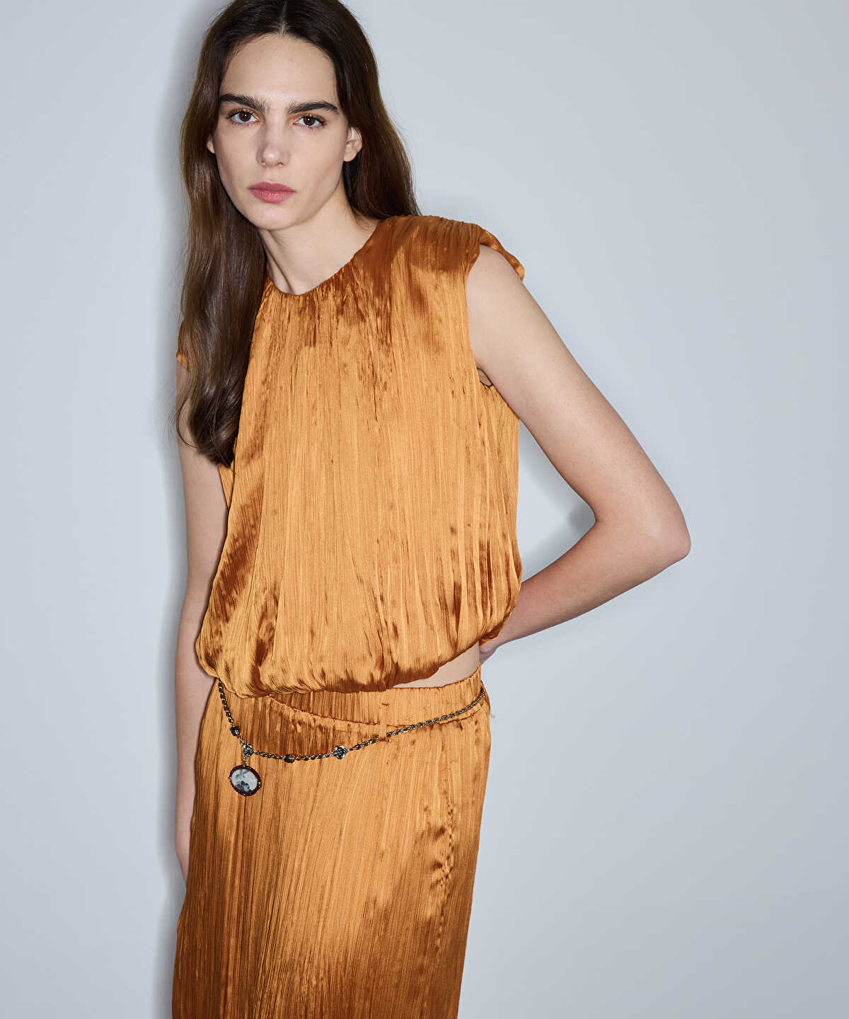 Pleated Blouse with Shoulder Pads