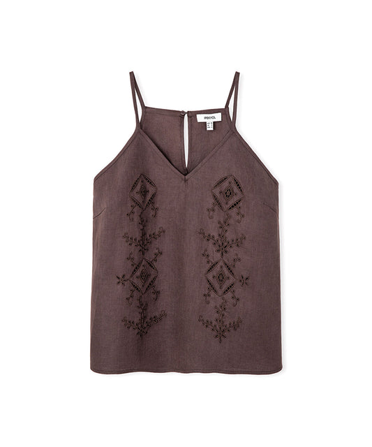 Embroidered V-Neck Linen Blouse