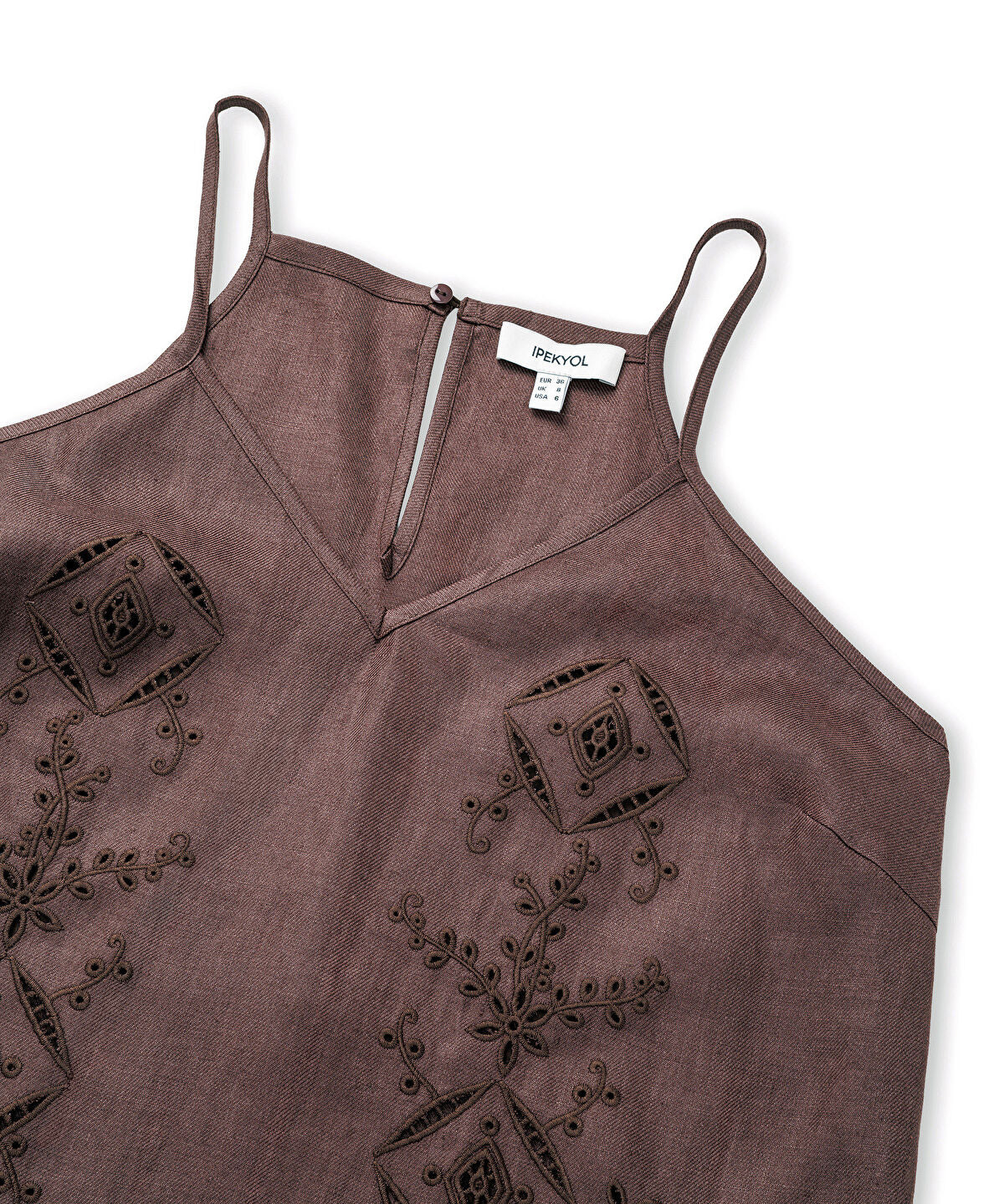 Zoomed Embroidered V-Neck Linen Blouse
