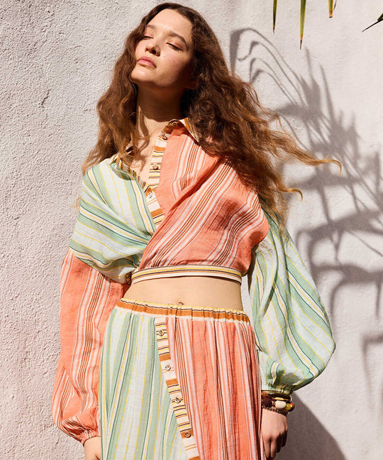 Color-Block Striped Blouse