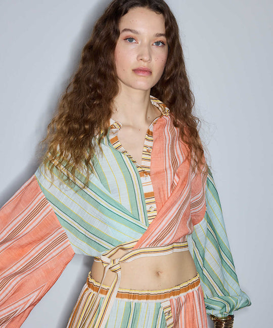 Color-Block Striped Blouse