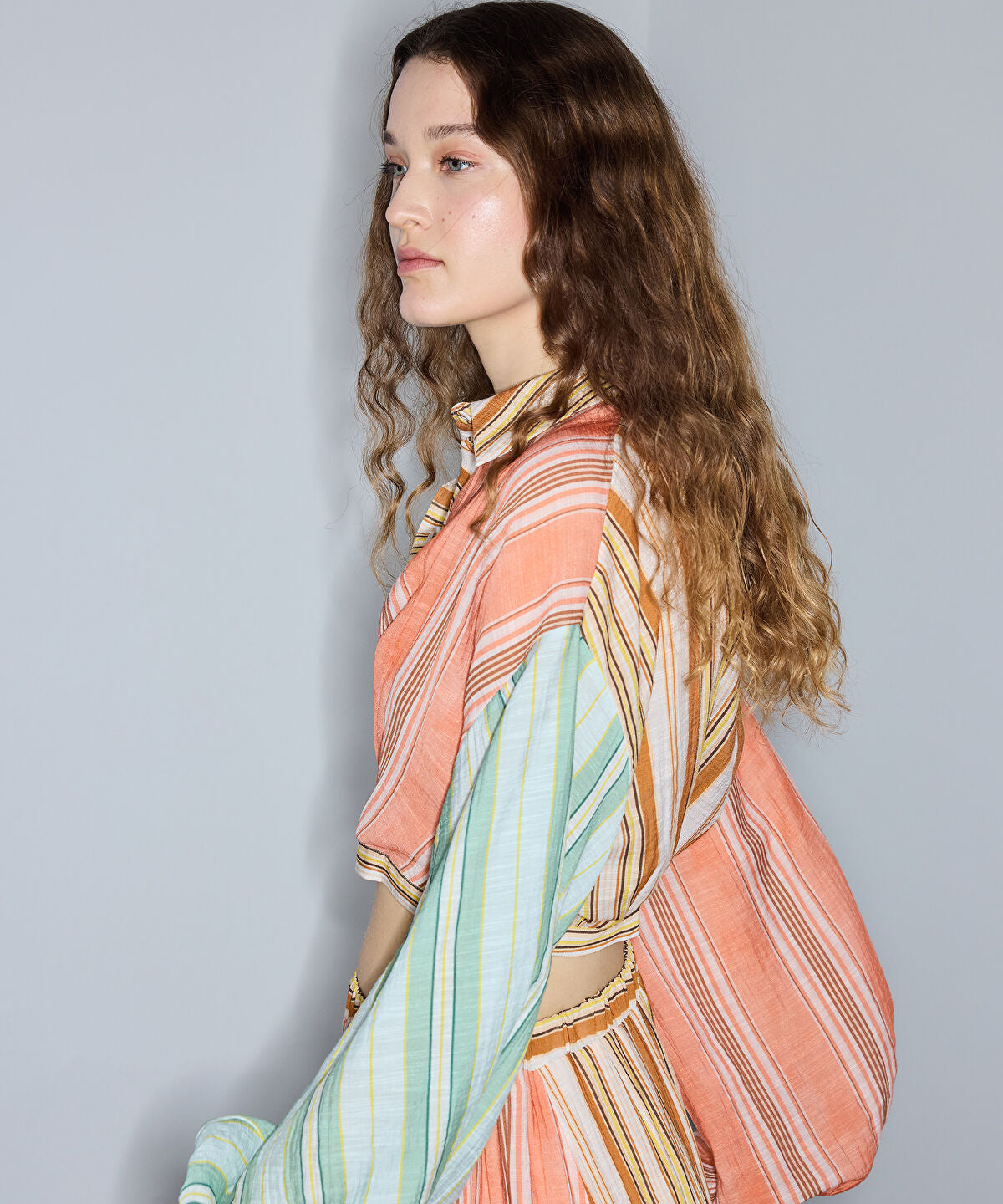 Zoomed Color-Block Striped Blouse