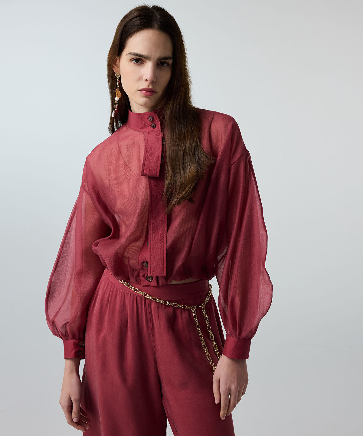 Zoomed High-Neck Balloon Blouse