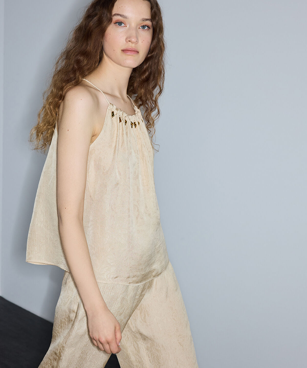 Zoomed Embellished Jacquard Blouse