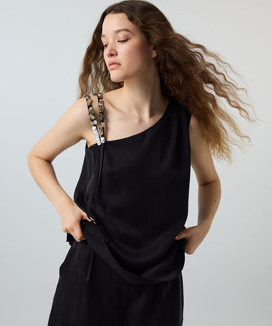 Sequin-Trimmed Viscose Blouse
