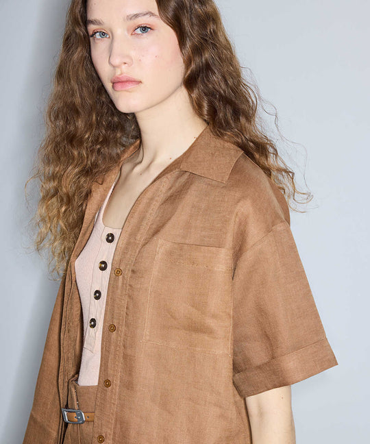 Single-Pocket Linen Blouse